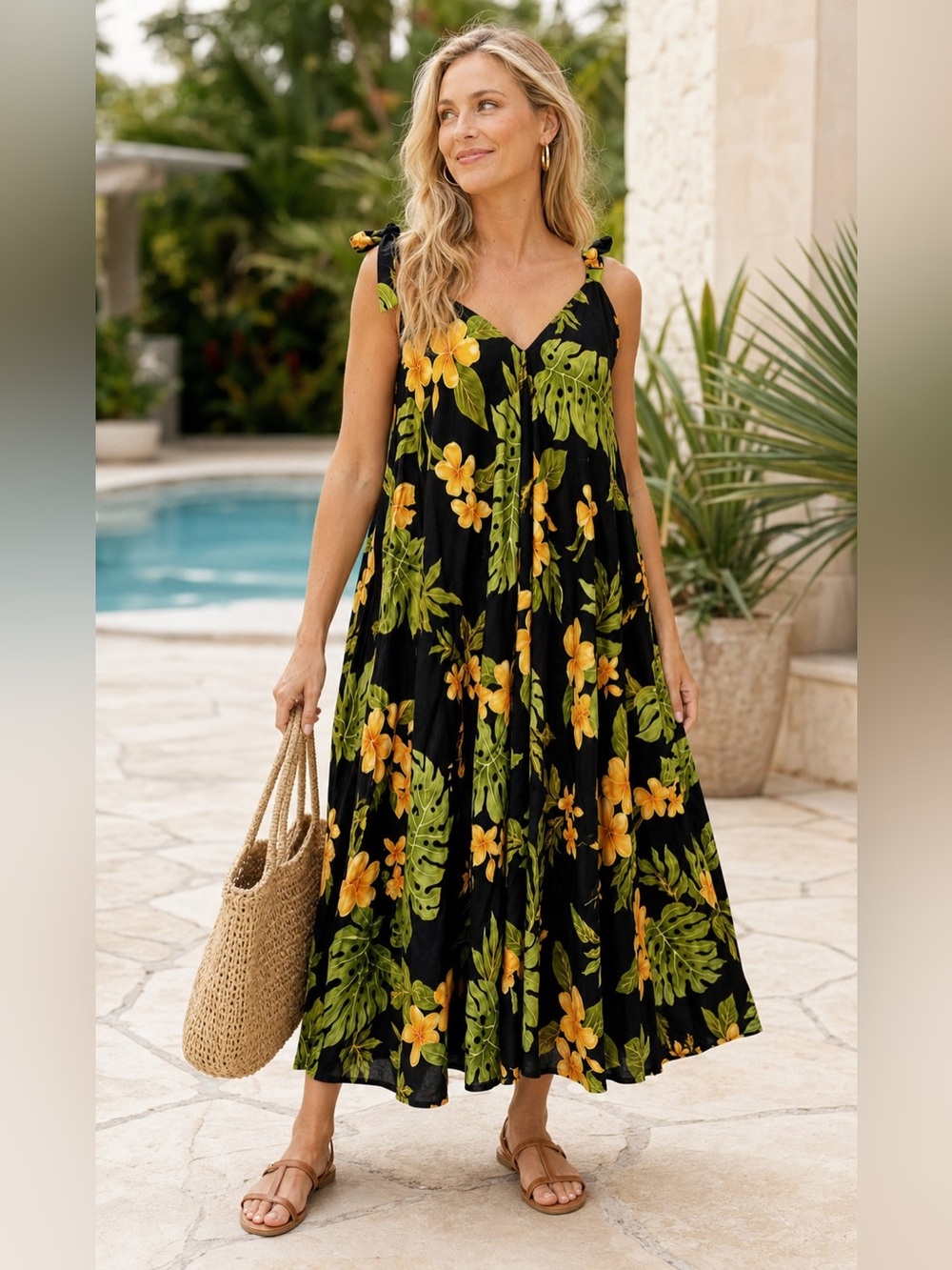 Hawaiian Tropical Rayon Sundress Coverup Floral Flowy Midi Dress NEW Colorful